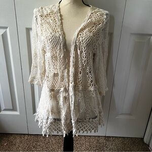 Lauren Michelle Cream Crochet Cardigan Top Size Large